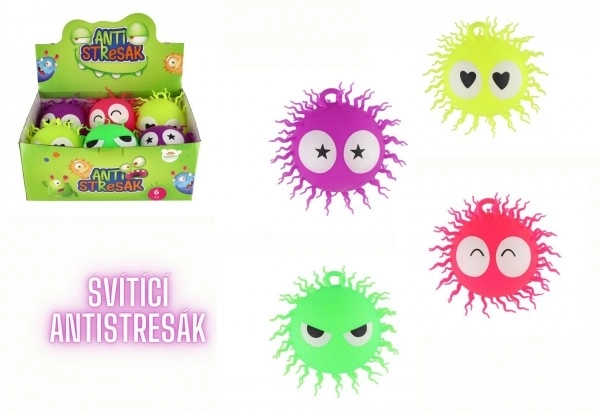 Boule anti-stress pelucheuse en silicone de 14 cm avec lumière 4 couleurs dans un sac 6 pcs dans une boîte