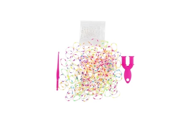 Crée ton propre bracelet - 200 élastiques arc-en-ciel + outils dans un sachet 10x16cm
