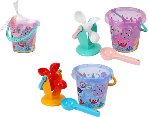 Ensemble en plastique pour sable et eau avec seau et moulin dans un filet 17 × 16 cm