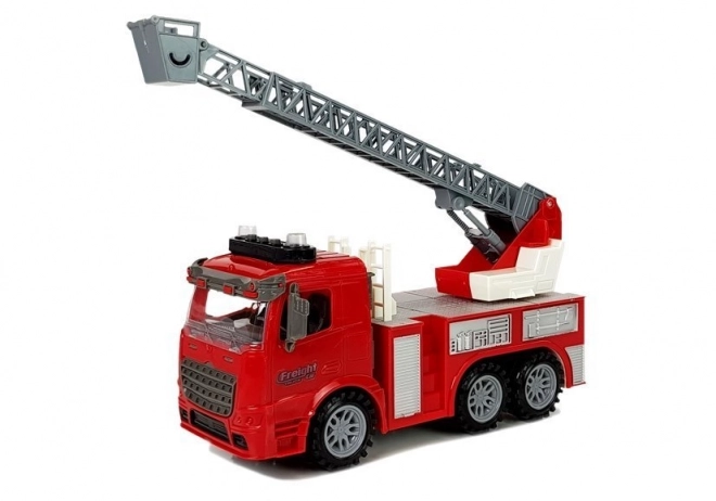 Camion de pompiers avec panneaux et feux de signalisation - propulsion par friction, effets sonores et lumineux
