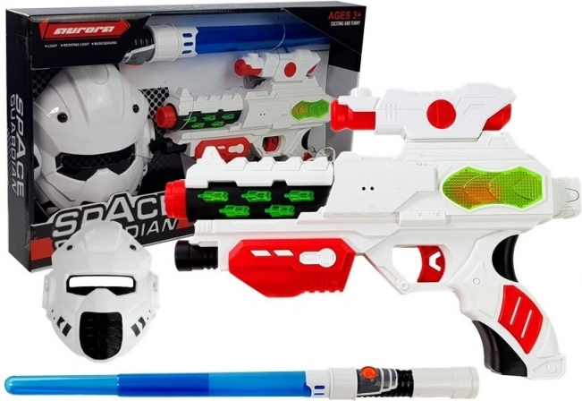 Arme laser cosmique avec masque lumineux et sabre