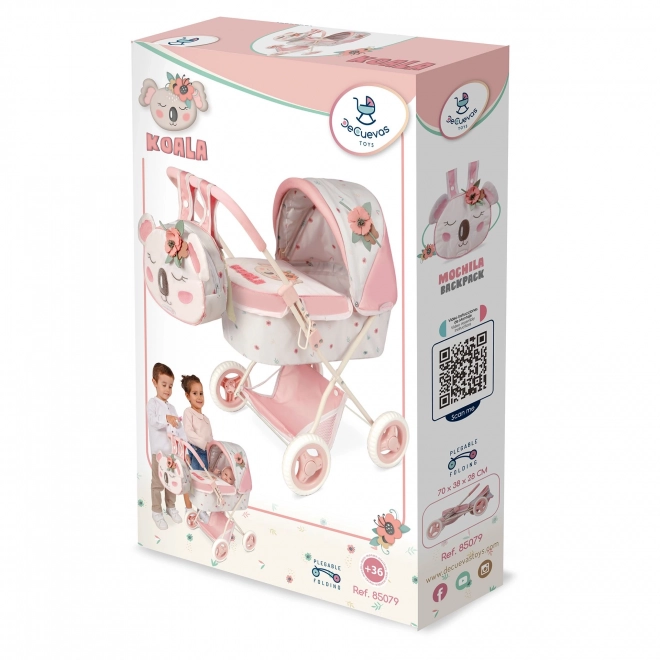 DeCuevas 85079 Poussette pliable pour poupées avec sac à dos KOALA 2024 - 60 cm