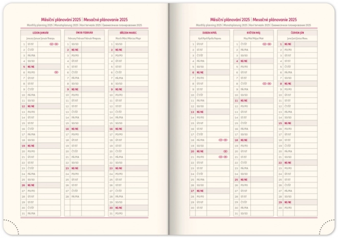 Agenda hebdomadaire Diamante 2025, rouge, 15 × 21 cm