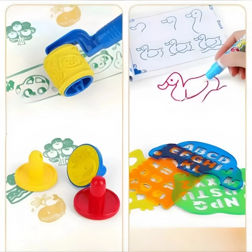 Riche set de pochoirs, tampons et rouleau