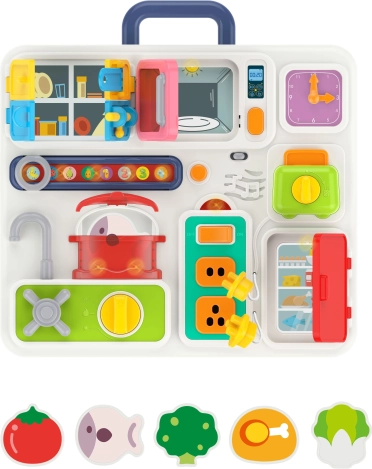 WOOPIE BABY tableau de manipulation Montessori cuisine avec sons, lumières et horloge