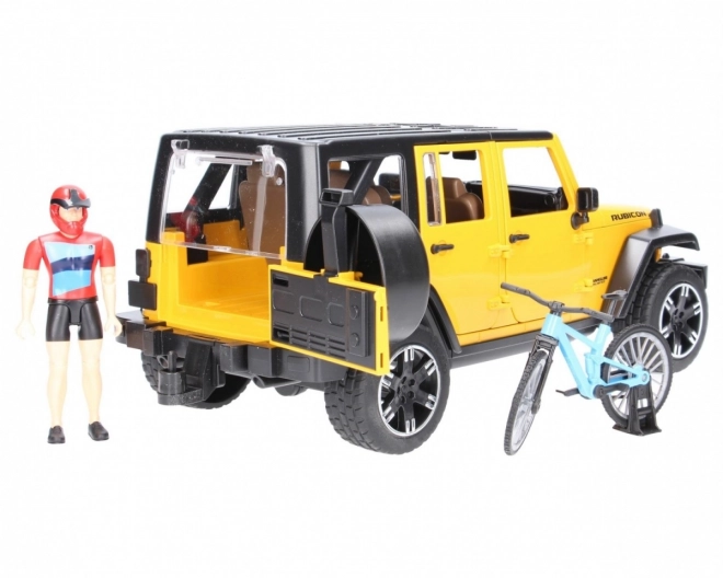 Bruder Jeep Wrangler Rubicon avec cycliste et vélo