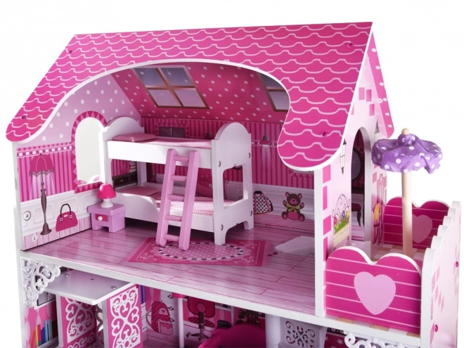 Grande maison de poupée en bois avec toboggan et éclairage LED
