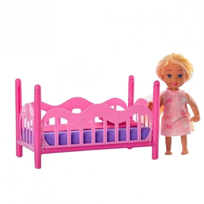 Ensemble mini poupée en pyjama lit rose
