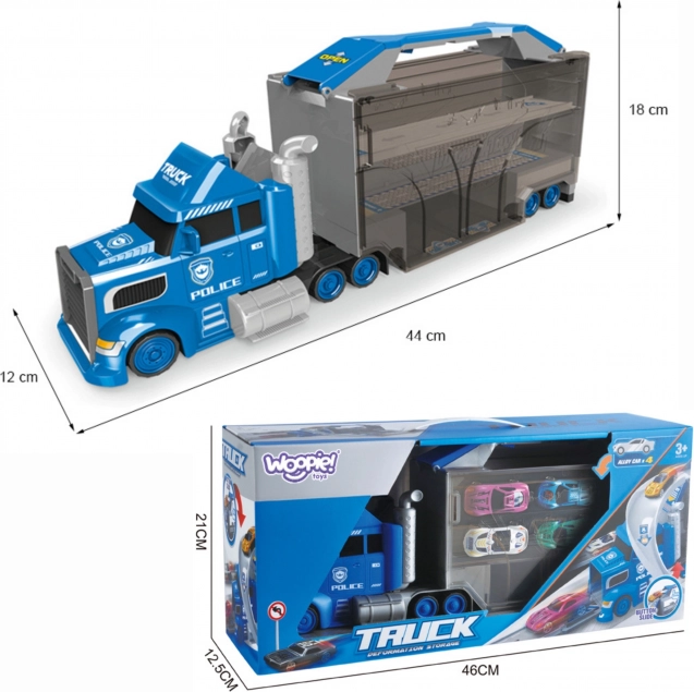 Woopie camion benne de police 2-en-1 transporteur et piste de course