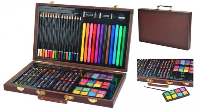 Grande boîte d'art en bois pour petits peintres - 81 pièces