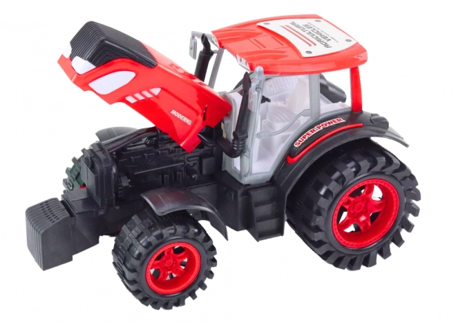 Grand tracteur avec remorque et balles de foin