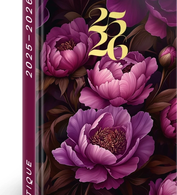 Agenda NOTIQUE 18 mois Petito – Fleurs violettes 2025/2026, 11 x 17 cm
