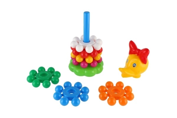 Puzzle pyramide avec anneaux en plastique 26cm dans un filet 12m+