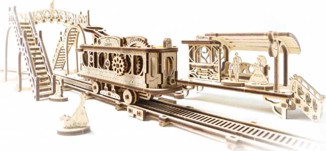 Maquette mécanique en bois UGEARS Ligne de tramway Mechanical Town