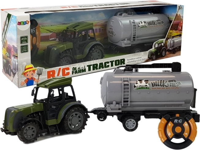Tracteur RC vert avec remorque-citerne à lait 2.4G