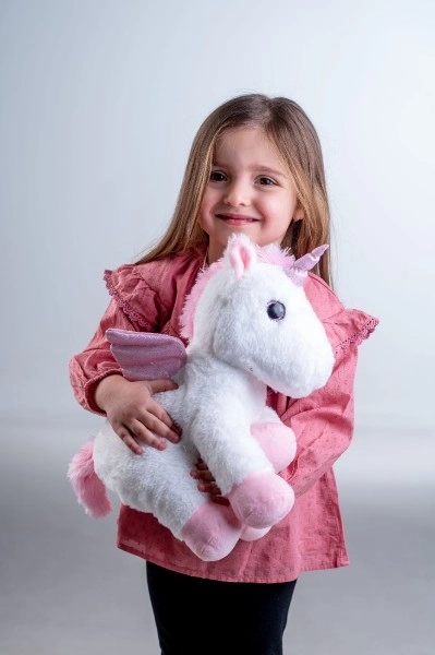Rêveur licorne avec ailes peluche 38cm à piles avec lumière et son en sachet
