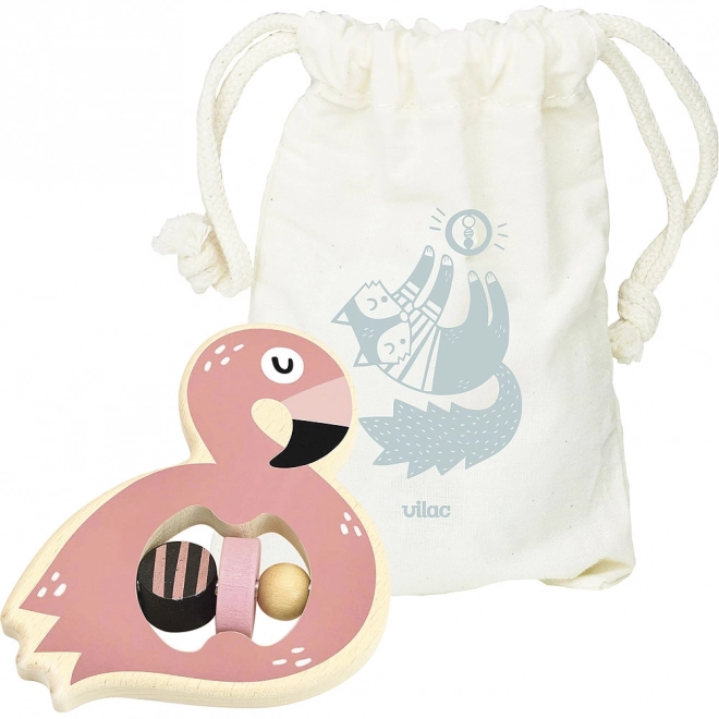 Hochet en bois flamant rose