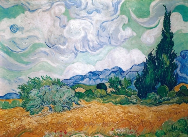 Puzzle Champ de blé avec cyprès 1000 pièces