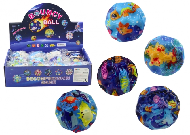 Balle lumineuse à rebond avec motifs Animaux Marins 7 cm