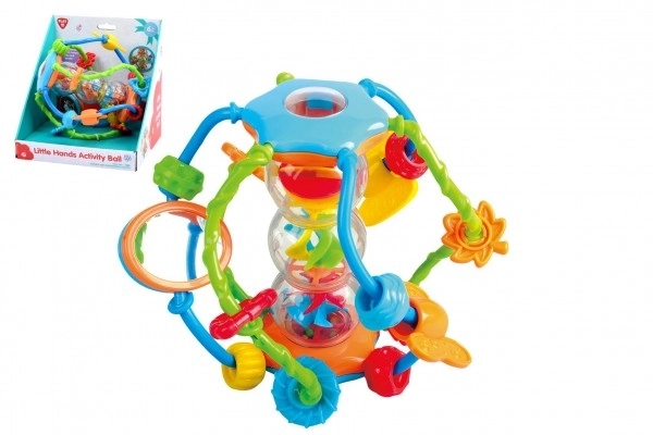 Hochet boule/balle éducatif en plastique 15cm pour les plus petits dans une boîte 18x19x17cm 6m+