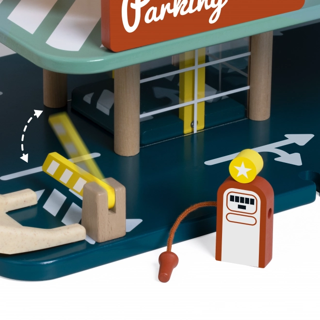 Garage de stationnement avec voitures et hélicoptère