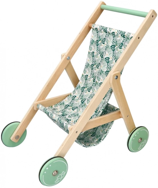 Poussette légère en bois pour poupées - menthe