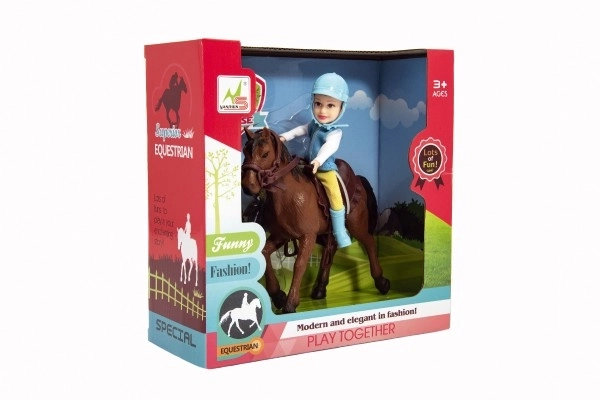Cheval + poupée/poupon jockey plastique 20cm dans boîte 23x23x9,5cm