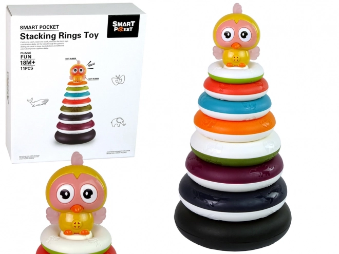 Pyramide empilable colorée avec anneaux et canard