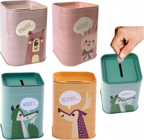 Tirelire métallique pour enfants avec animaux 11 × 8 cm
