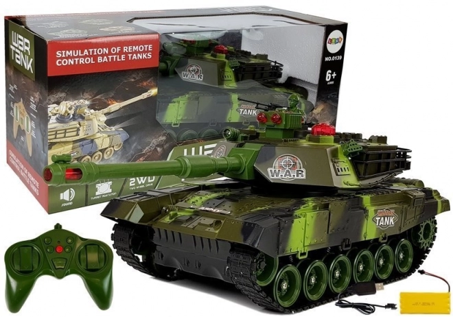 Grand char R/C 2,4 Ghz télécommandé Lumières Son Tir Vert