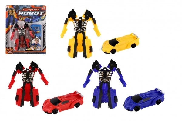 Robot transformeur/auto plastique 14 cm en trois couleurs