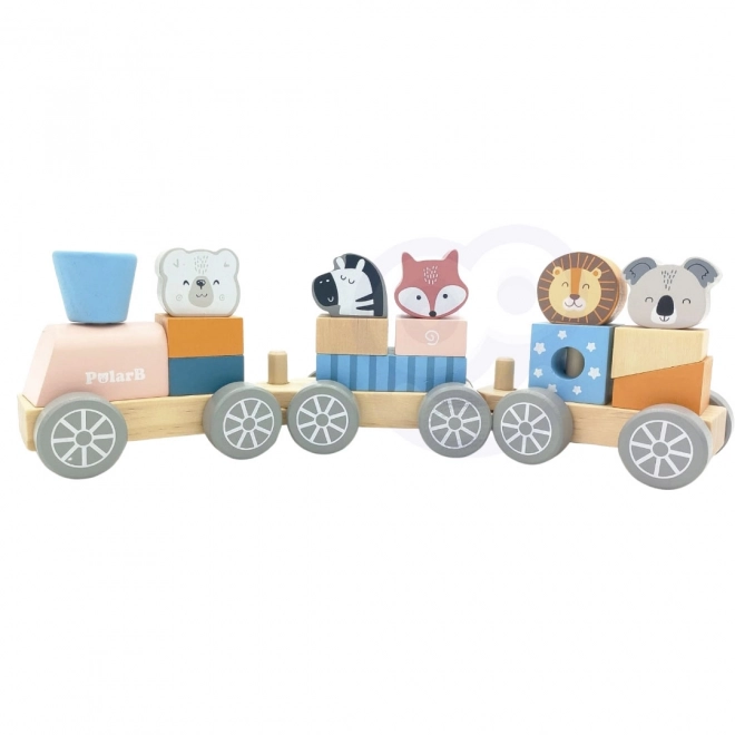 Train en bois avec des animaux