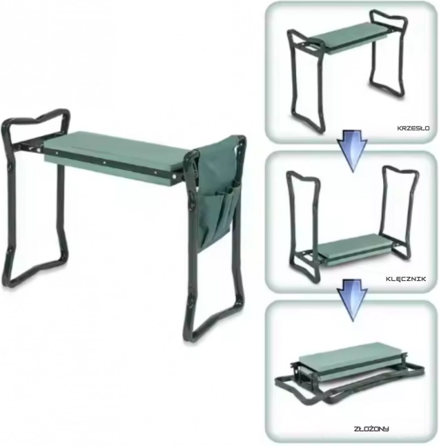 Tabouret et agenouilloir de jardin pliable 3 en 1 avec organisateur