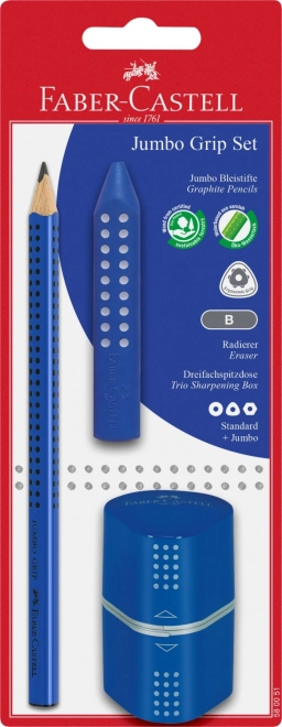 Crayon graphite Faber-Castell Grip Jumbo avec accessoires bleu