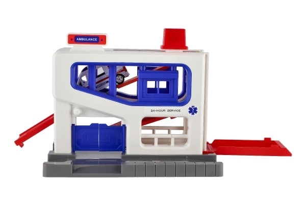 Garage de stationnement avec véhicule ambulance