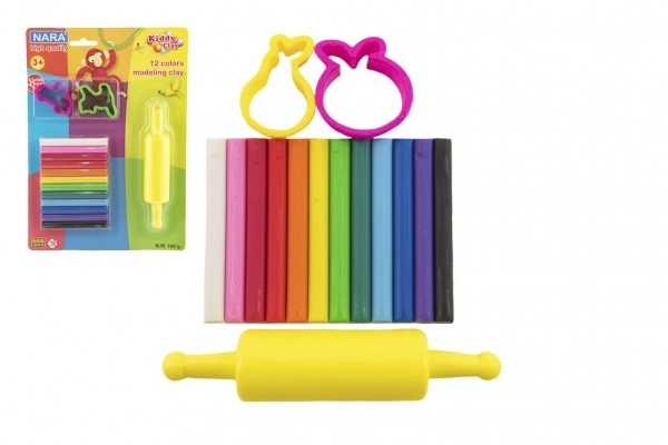 Pâte à modeler NARA 100g 12 pcs avec 2 découpes avec rouleau sur carte 18,5x26cm