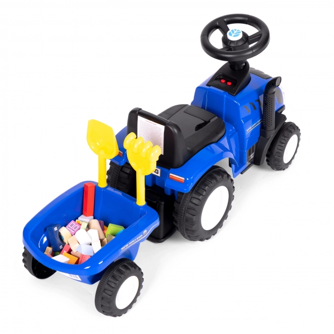 Tracteur pour enfants avec remorque, volant interactif, sons, couleur bleue