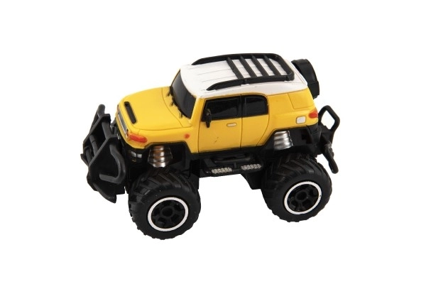 Auto RC mini SUV plastique 14cm 27MHz à téléc. sur batt. avec lumièr. 2 couleurs en boîte 16x12x10