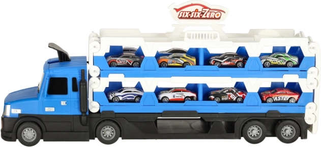 Camion pliable – transporteur de voitures avec circuit, 10 petites voitures, bleu