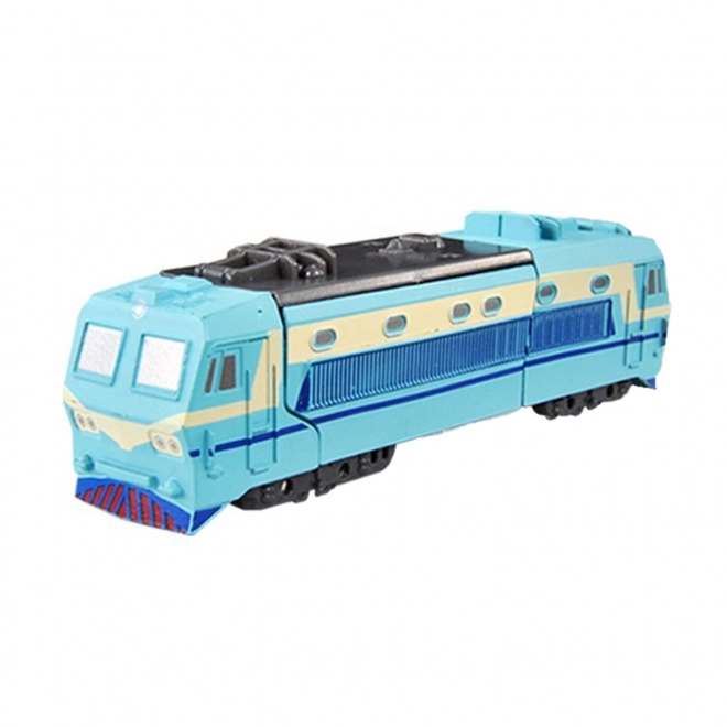 Robot métallique dépliant locomotive bleu