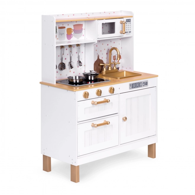 Cuisine en bois pour enfants avec sons et LEDs, grande, avec placards ouvrants et 7 accessoires, ECOTOYS
