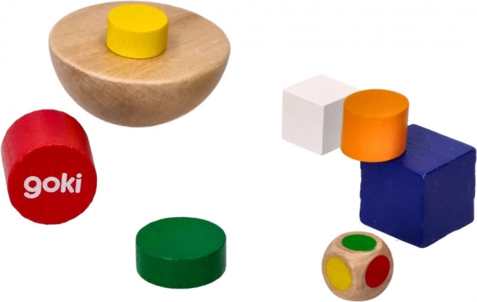 Pièces en bois colorées et dé