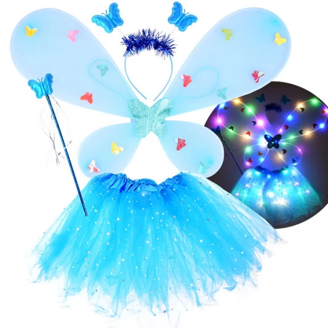 Costume de fée bleue lumineuse pour petite avec ailes de papillon