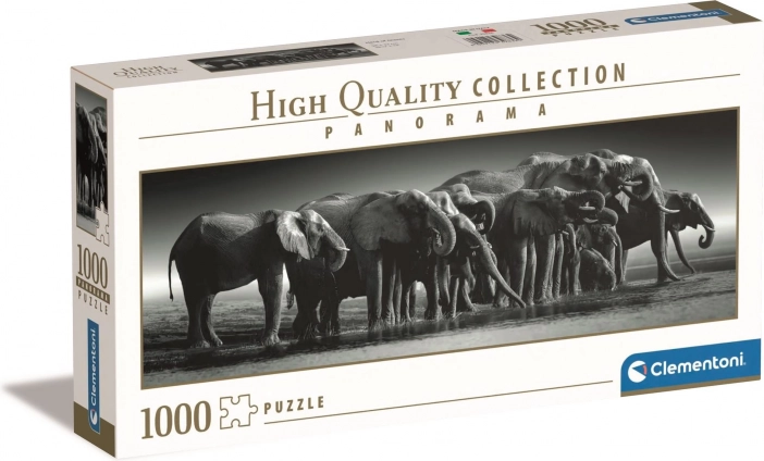 Puzzle panoramique 1000 pièces – troupeau d’éléphants CLEMENTONI