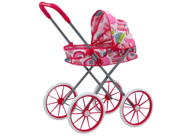Poussette pour poupées Grandes roues Pliantes motifs roses
