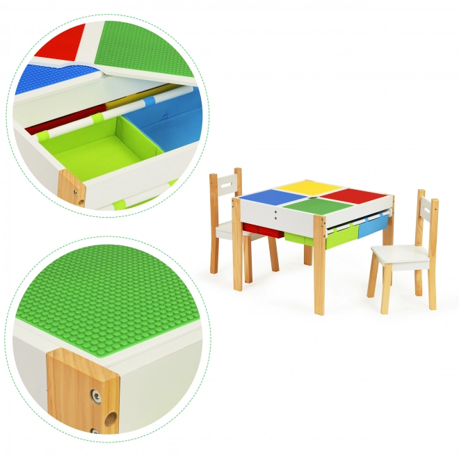 ECOTOYS Table en bois pour enfants avec plateau de jeu et deux chaises
