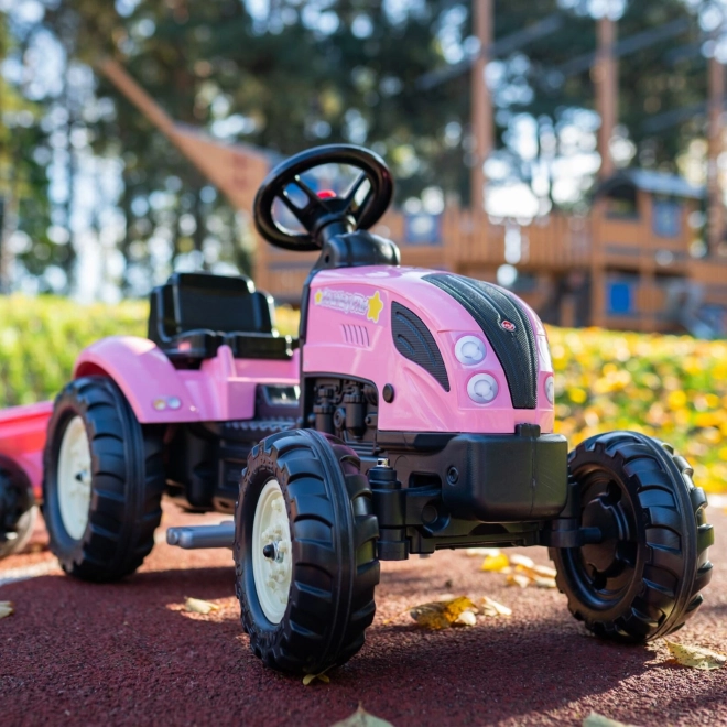 Tracteur à pédales County Star avec remorque rose