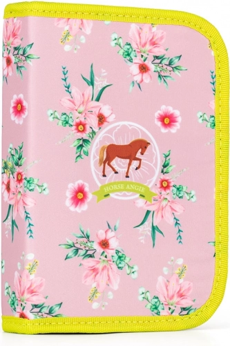 Trousse scolaire une seule couche motif cheval, 2 rabats – vide