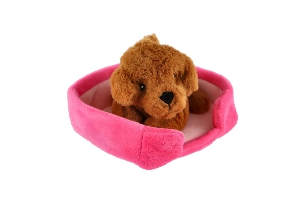 Petit animal chien dans son panier peluche 4 couleurs 22x24cm 24m+