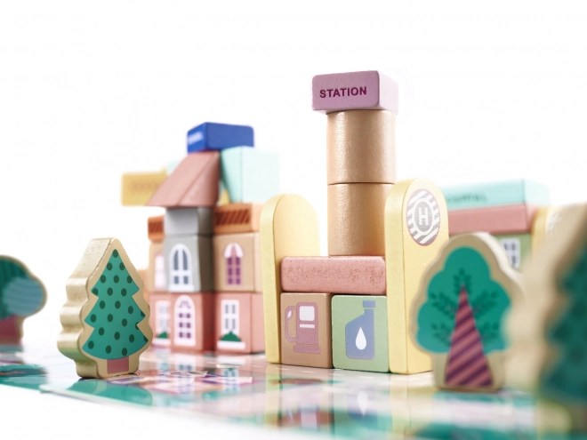 Blocs de construction en bois avec base - ville 161 pièces